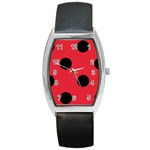 Polka Dots - Black on Alizarin Red Barrel Style Metal Watch