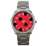 Polka Dots - Black on Alizarin Red Sport Metal Watch