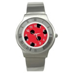 Polka Dots - Black on Alizarin Red Stainless Steel Watch