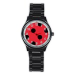 Polka Dots - Black on Alizarin Red Stainless Steel Round Watch