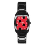 Polka Dots - Black on Alizarin Red Stainless Steel Barrel Watch