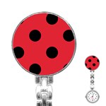 Polka Dots - Black on Alizarin Red Stainless Steel Nurses Watch