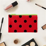 Polka Dots - Black on Alizarin Red Canvas Cosmetic Bag (XS)