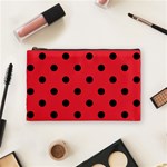 Polka Dots - Black on Alizarin Red Cosmetic Bag (M)