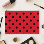 Polka Dots - Black on Alizarin Red Cosmetic Bag (L)