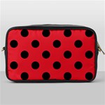 Polka Dots - Black on Alizarin Red Toiletries Bag (One Side)