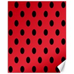 Polka Dots - Black on Alizarin Red Canvas 11  x 14 