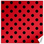 Polka Dots - Black on Alizarin Red Canvas 12  x 12 