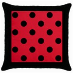 Polka Dots - Black on Alizarin Red Throw Pillow Case (Black)