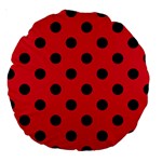 Polka Dots - Black on Alizarin Red Large 18  Premium Round Cushion