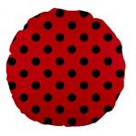 Polka Dots - Black on Alizarin Red Large 18  Premium Flano Round Cushion