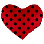 Polka Dots - Black on Alizarin Red Large 19  Premium Heart Shape Cushion