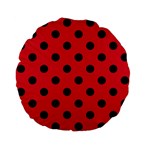 Polka Dots - Black on Alizarin Red Standard 15  Premium Flano Round Cushion