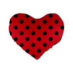 Polka Dots - Black on Alizarin Red Standard 16  Premium Heart Shape Cushion