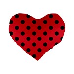 Polka Dots - Black on Alizarin Red Standard 16  Premium Flano Heart Shape Cushion