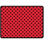 Polka Dots - Black on Alizarin Red Fleece Blanket (Large) (One Side)