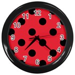 Polka Dots - Black on Alizarin Red Wall Clock (Black)