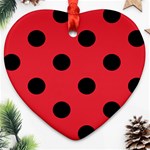 Polka Dots - Black on Alizarin Red Heart Ornament (Two Sides)