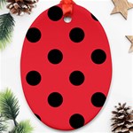 Polka Dots - Black on Alizarin Red Ornament (Oval)