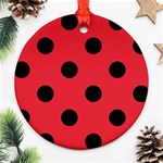 Polka Dots - Black on Alizarin Red Ornament (Round)