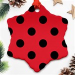 Polka Dots - Black on Alizarin Red Ornament (Snowflake)