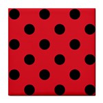 Polka Dots - Black on Alizarin Red Tile Coaster