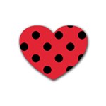 Polka Dots - Black on Alizarin Red Rubber Coaster (Heart)