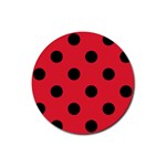 Polka Dots - Black on Alizarin Red Rubber Coaster (Round)