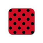 Polka Dots - Black on Alizarin Red Rubber Coaster (Square)