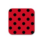 Polka Dots - Black on Alizarin Red Rubber Square Coaster (4 pack)