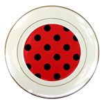 Polka Dots - Black on Alizarin Red Porcelain Plate