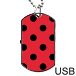 Polka Dots - Black on Alizarin Red Dog Tag USB Flash (Two Sides)