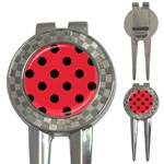 Polka Dots - Black on Alizarin Red 3-in-1 Golf Divot