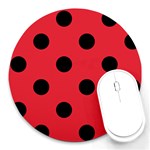 Polka Dots - Black on Alizarin Red Round Mousepad