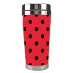 Polka Dots - Black on Alizarin Red Stainless Steel Travel Tumbler