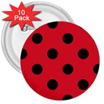 Polka Dots - Black on Alizarin Red 3  Button (10 pack)