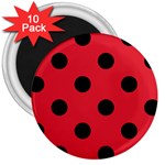 Polka Dots - Black on Alizarin Red 3  Magnet (10 pack)