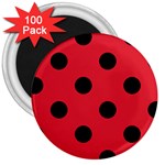 Polka Dots - Black on Alizarin Red 3  Magnet (100 pack)