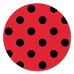 Polka Dots - Black on Alizarin Red Magnet 5  (Round)