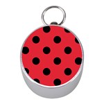 Polka Dots - Black on Alizarin Red Silver Compass (Mini)