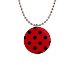 Polka Dots - Black on Fire Engine Red 1  Button Necklace