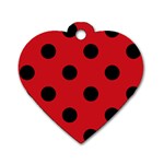 Polka Dots - Black on Fire Engine Red Dog Tag Heart (One Side)