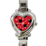 Polka Dots - Black on Fire Engine Red Heart Italian Charm Watch