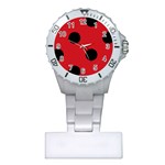 Polka Dots - Black on Fire Engine Red Nurses Watch