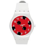 Polka Dots - Black on Fire Engine Red Round Plastic Sport Watch (M)