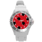 Polka Dots - Black on Fire Engine Red Round Plastic Sport Watch (L)