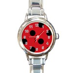 Polka Dots - Black on Fire Engine Red Round Italian Charm Watch