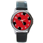 Polka Dots - Black on Fire Engine Red Round Metal Watch