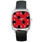 Polka Dots - Black on Fire Engine Red Square Metal Watch