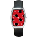 Polka Dots - Black on Fire Engine Red Barrel Style Metal Watch